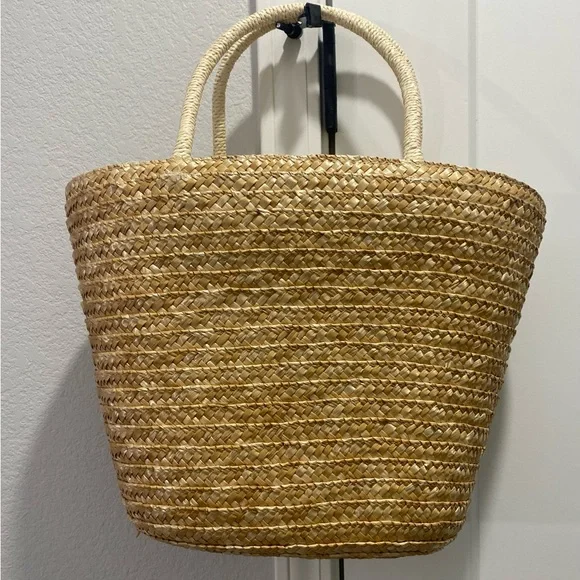 Urban n Daizy Woven Embroidered Lined Tan Straw Lemon Tote Bag Purse Carryall - Picture 7 of 7